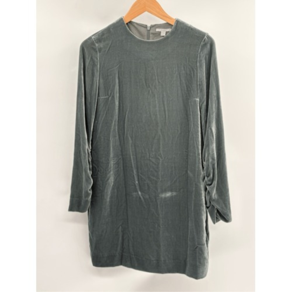 Cos Dress Velvet Velour Silk Women Size XS‎ Green Long Ruched Sleeve Holiday